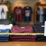 Pessoa compara etiquetas de tamanhos de roupas XL de diferentes países em loja de Orlando