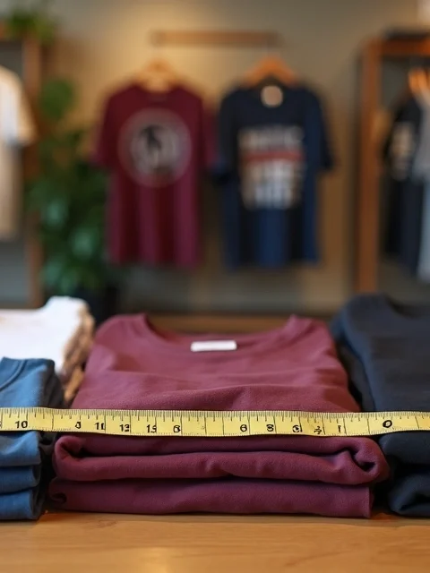 Pessoa compara etiquetas de tamanhos de roupas XL de diferentes países em loja de Orlando