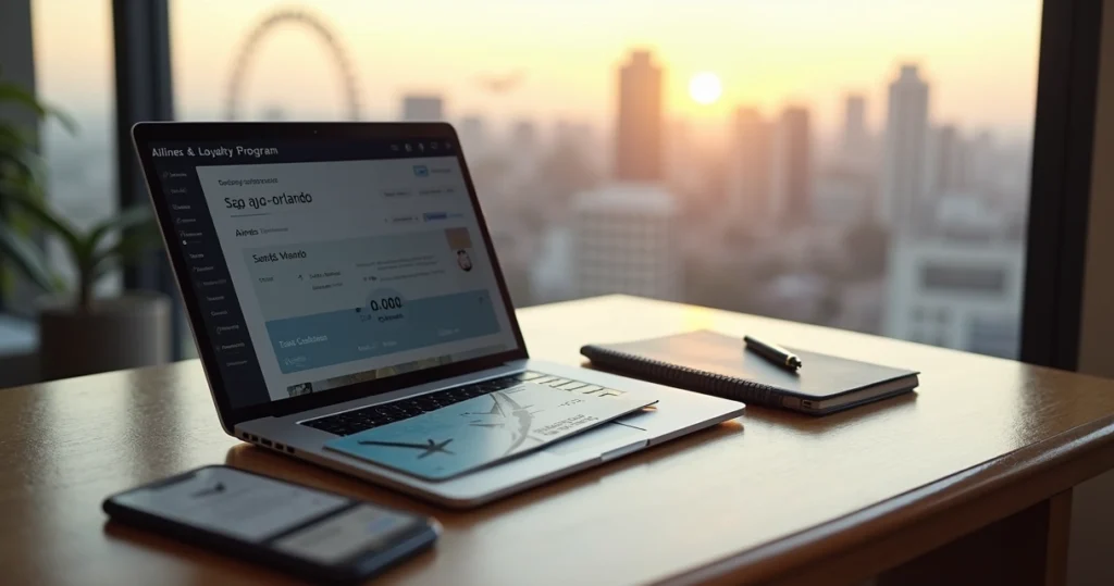 Cartão de embarque com milhas aéreas e vista de Orlando ao fundo