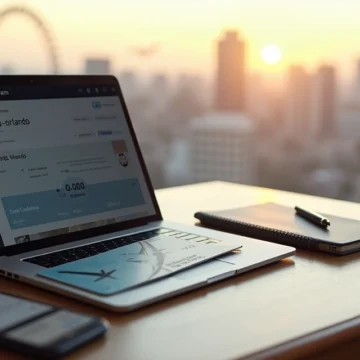 Cartão de embarque com milhas aéreas e vista de Orlando ao fundo