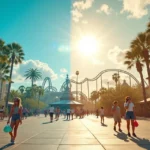 Composição dividida mostrando parque de Orlando no calor e no frio