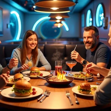 Grupo de adultos jantando em restaurante temático imersivo em Orlando