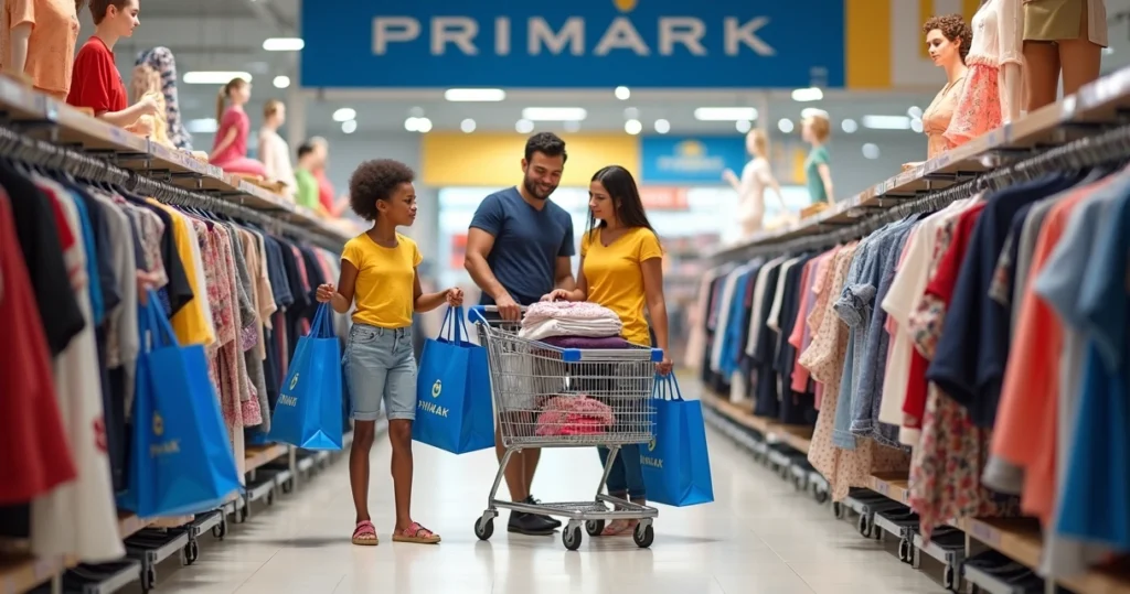 Família brasileira escolhendo roupas em loja da Primark em Orlando