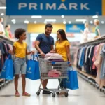Família brasileira escolhendo roupas em loja da Primark em Orlando